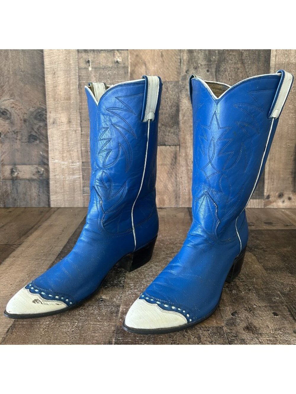 Nocona Vintage Blue Wingtip Western Cowboy Boots Womens 8 B
